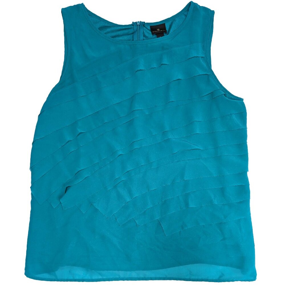 Worthington Tank Top Tiered Ruffle Sleeveless Teal Blouse Shirt Size Women's L